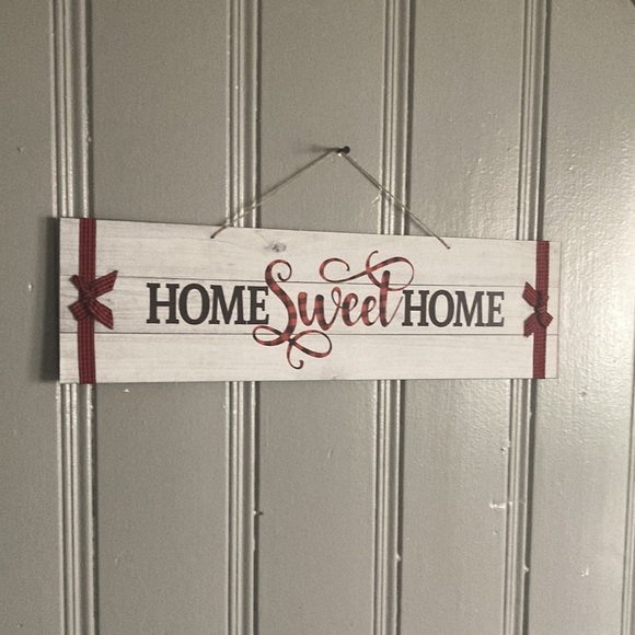 NWT Slatted Wood Horizontal Home Sweet Home Decor Sign w/ Bows - Picture 9 of 14